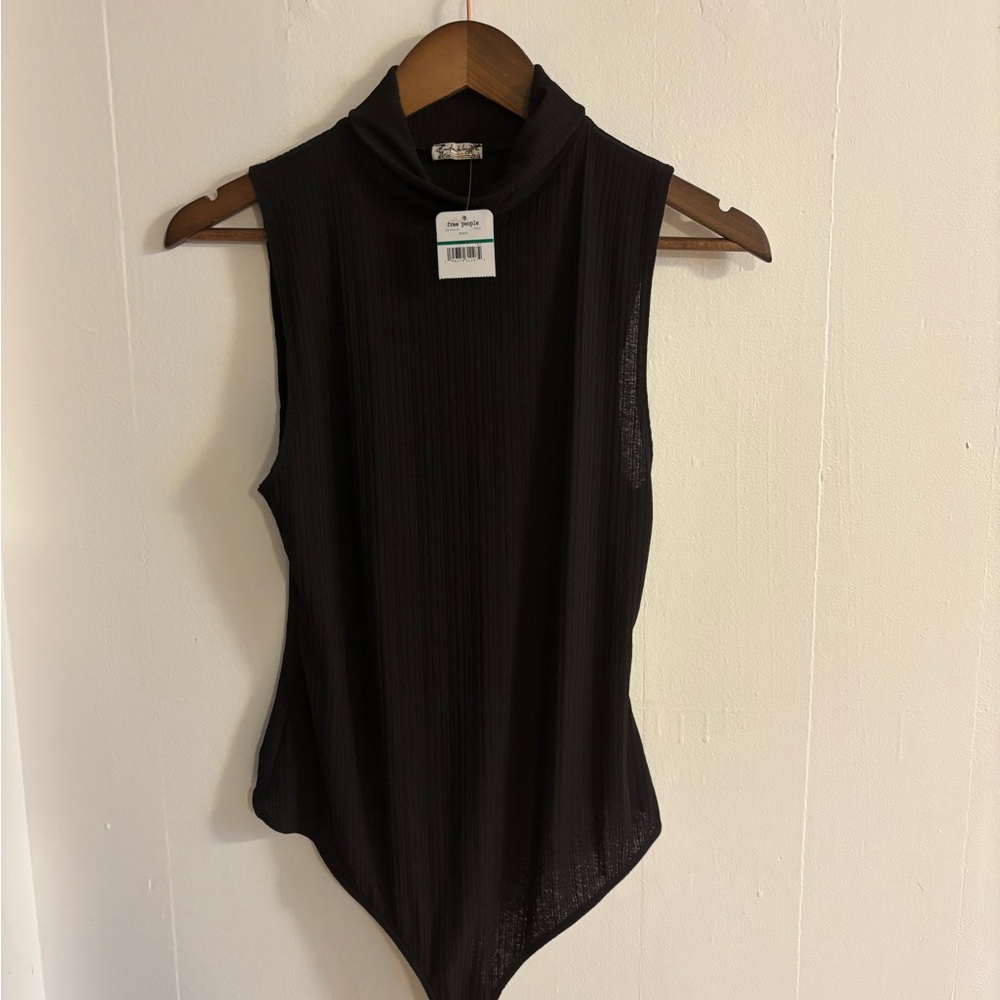 NWT Free People Save Tonight Sleeveless Mock Neck Black Bodysuit